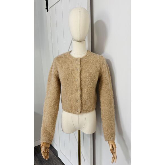 Moussy Womens One Size Long Sleeve Button Up Cardigan Sweater Beige Fuzzy - Picture 1 of 8